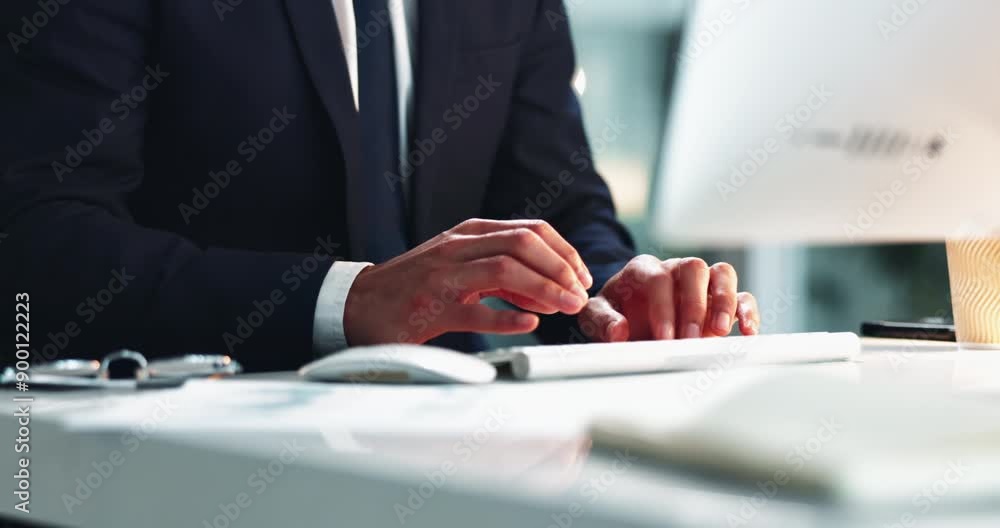Businessman, hand and typing on computer in office for research, email and proposal or review with closeup. Technical writer, user manual and release notes for system documentation and software guide Businessman, hand and typing on computer in office for research, email and proposal or review with closeup. Technical writer, user manual and release notes for system documentation and software guide
