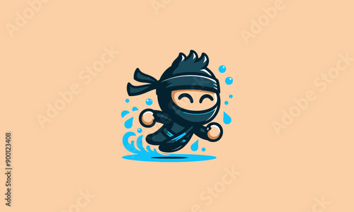 character ninja playing swimming vector flat design