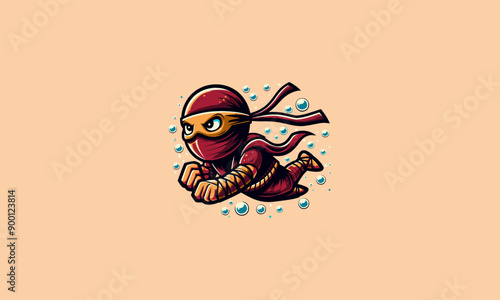 character ninja playing swimming vector flat design