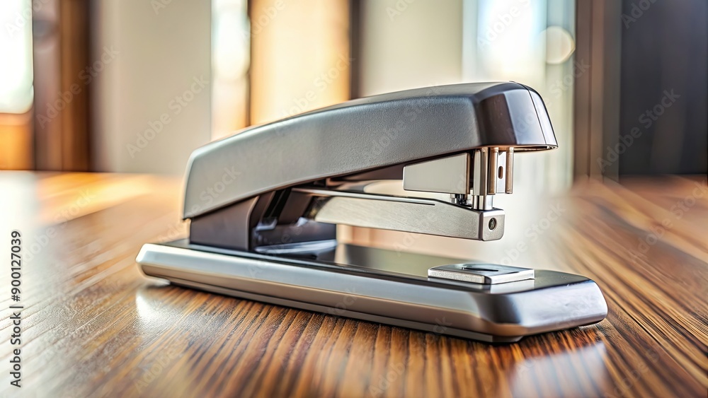 Close-up of a stapler on a desk, office supplies, stationary, workplace, organization, metal, close-up, detail, equipment, tools Close-up of a stapler on a desk, office supplies, stationary, workplace, organization, metal, close-up, detail, equipment, tools