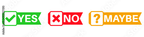 Set collections yes no maybe icon sign. Green check mark, red cross and yellow question mark labels design template Vector illustration