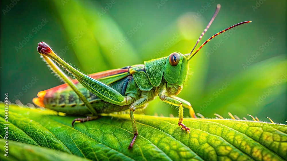 Close-up of a vibrant green grasshopper on a leaf , insect, nature, wildlife, bug, outdoors, macro, summer, garden, hopper Close-up of a vibrant green grasshopper on a leaf , insect, nature, wildlife, bug, outdoors, macro, summer, garden, hopper