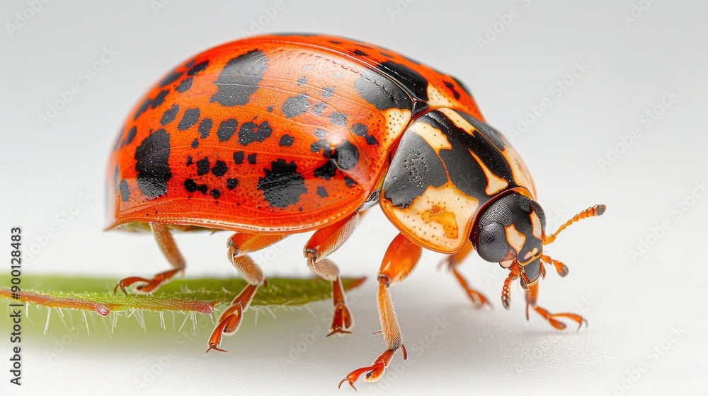 Close-up of a vibrant ladybug on a green leaf, showcasing its distinctive red and black spots. Perfect for nature-themed projects. Close-up of a vibrant ladybug on a green leaf, showcasing its distinctive red and black spots. Perfect for nature-themed projects.