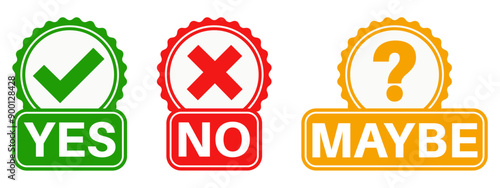 set vector Check, cross and question mark icon sign. Yes No Maybe symbol labels template design illustration