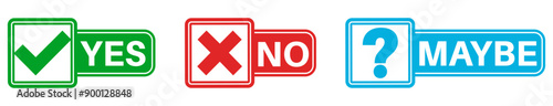 vector set Yes, No and Maybe icon symbol. Decision Label sticker template design vector illustration	
