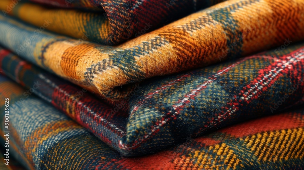 Plaid Wool Fabric : Classic plaid wool fabric in warm, traditional colors perfect for autumn themes Plaid Wool Fabric : Classic plaid wool fabric in warm, traditional colors perfect for autumn themes