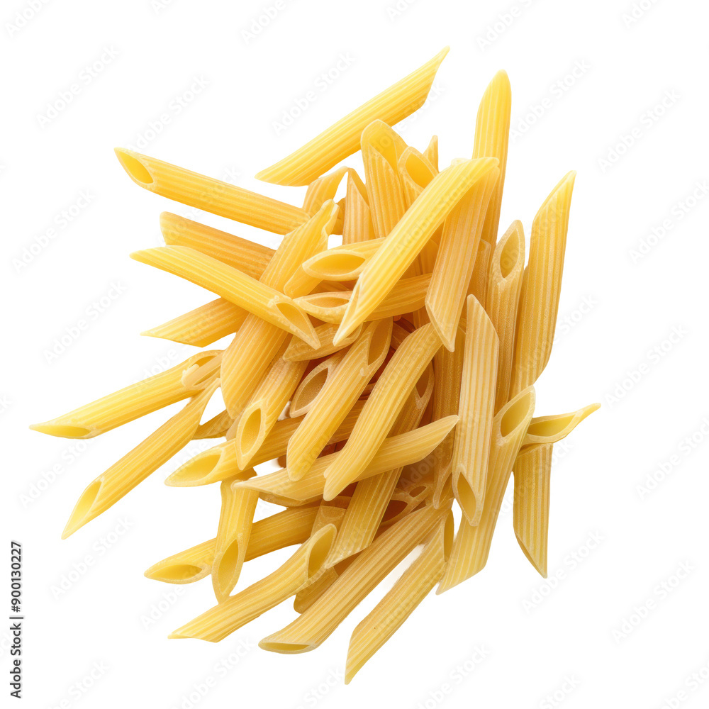 Penne Pasta Pile Isolated on White Background