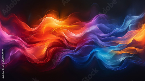 Wallpaper Mural Vibrant abstract colorful light waves on black Torontodigital.ca