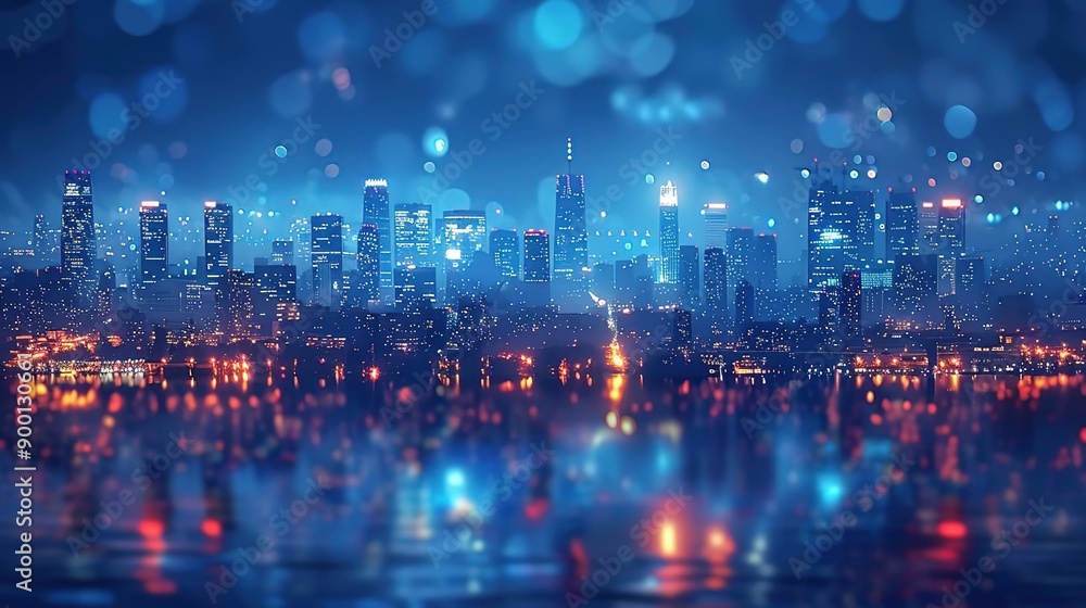 Night Cityscape with Bokeh Lights Illustration Night Cityscape with Bokeh Lights Illustration