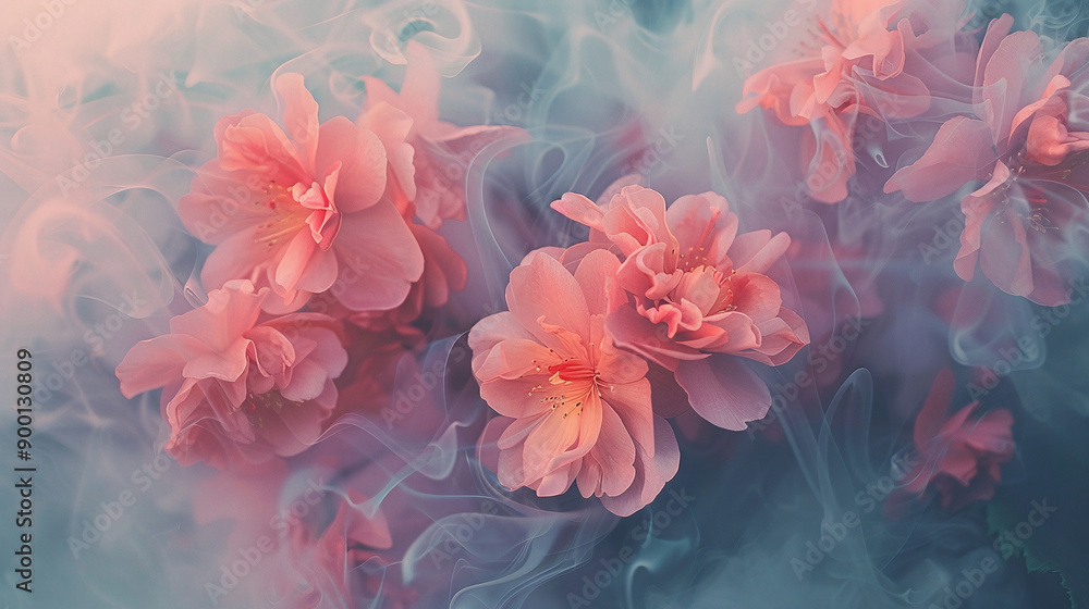 Dreamy Pink Flowers with Ethereal Smoke Effects Dreamy Pink Flowers with Ethereal Smoke Effects