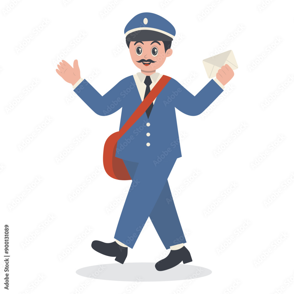 Cute Cartoon Postman Character Illustration on White Background. Cute Cartoon Postman Character Illustration on White Background.