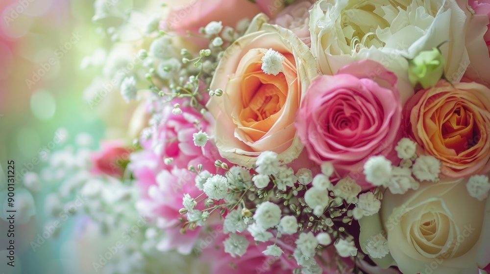 A close-up of a bridal rose bouquet, symbolizing romance and love A close-up of a bridal rose bouquet, symbolizing romance and love