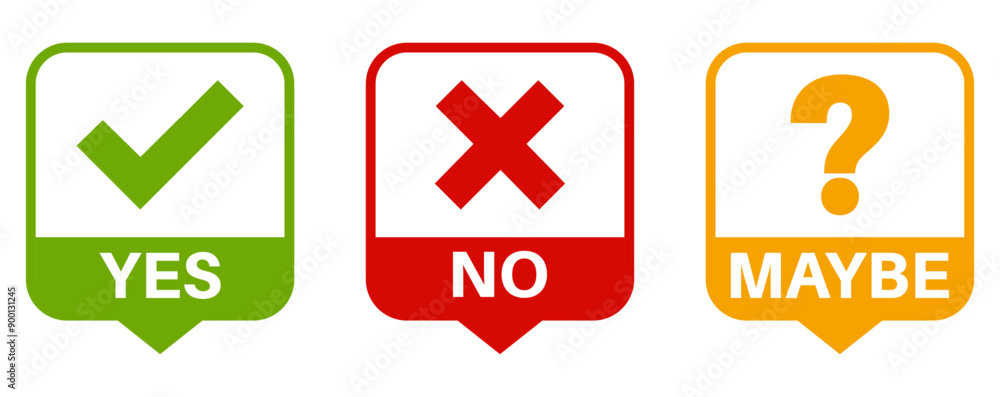 vector set Yes, No and Maybe icon symbol. Decision Label sticker template design vector illustration
vector set Yes, No and Maybe icon symbol. Decision Label sticker template design vector illustration