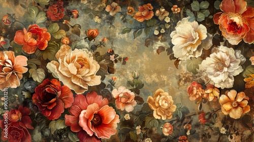 Wallpaper Mural Vintage Floral Tapestry : A richly detailed floral tapestry texture with warm, earthy tones Torontodigital.ca
