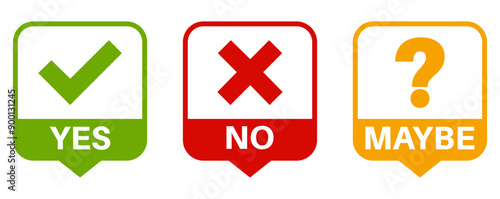 vector set Yes, No and Maybe icon symbol. Decision Label sticker template design vector illustration	
