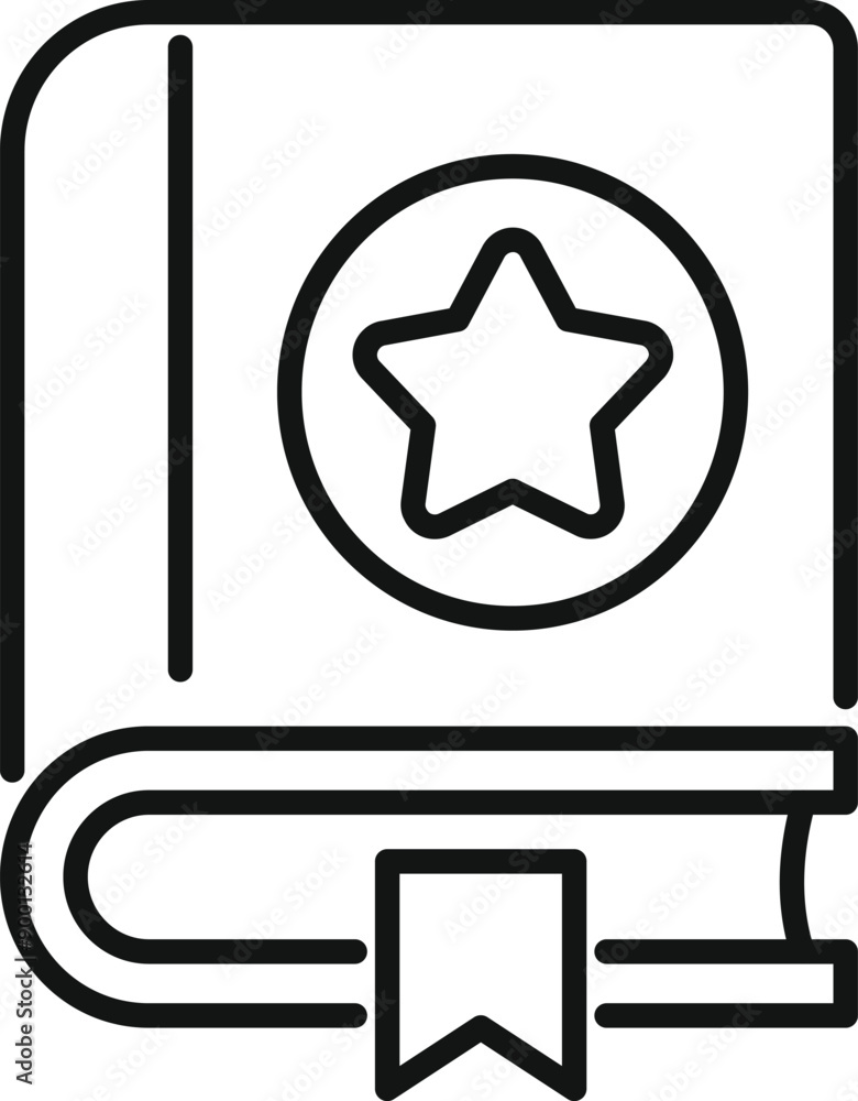 Line art illustration of a book with bookmark featuring star shape signifying high rating Line art illustration of a book with bookmark featuring star shape signifying high rating