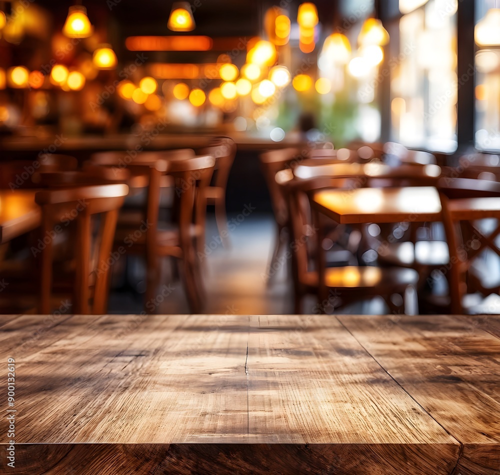 Wooden table with blur background of Cafe interior. generative ai Wooden table with blur background of Cafe interior. generative ai