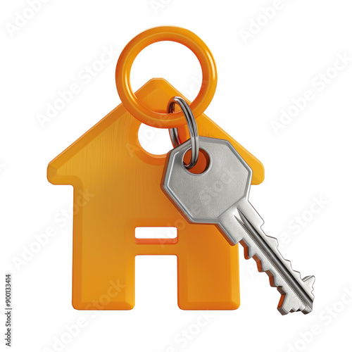 Key and House Icon in Bright Orange Design
