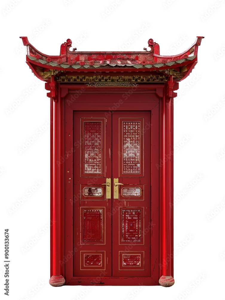 Traditional Red Asian Door with Ornate Details Traditional Red Asian Door with Ornate Details