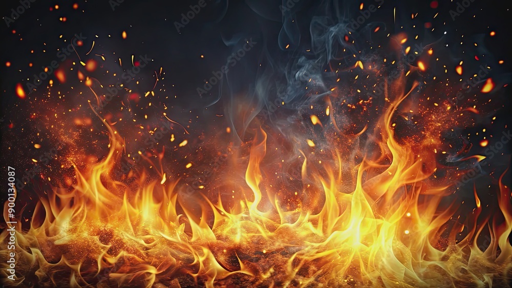 Flame and fire sparks on dark abstract background, flame, fire, sparks, dark, abstract, background, heat, glowing, inferno, blazing Flame and fire sparks on dark abstract background, flame, fire, sparks, dark, abstract, background, heat, glowing, inferno, blazing