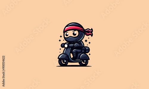 ninja riding scooter vector illustration logo design