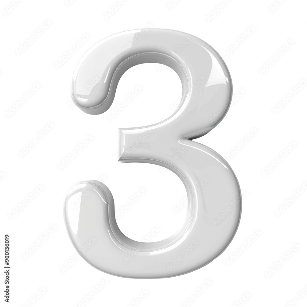 Futuristic White 3D Number Three Symbol on transparent Background Futuristic White 3D Number Three Symbol on transparent Background