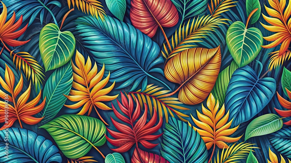 Pattern of seamless exotic leaves in a vibrant and colorful design, exotic, seamless, leaf, pattern, tropical, nature Pattern of seamless exotic leaves in a vibrant and colorful design, exotic, seamless, leaf, pattern, tropical, nature