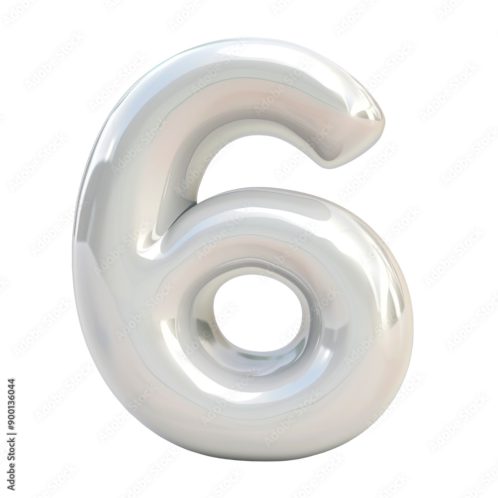 Futuristic White 3D Number Six Symbol on transparent Background Futuristic White 3D Number Six Symbol on transparent Background