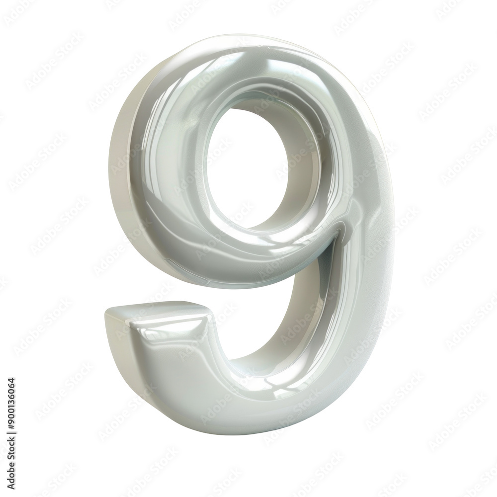 Futuristic White 3D Number Nine Symbol on transparent Background Futuristic White 3D Number Nine Symbol on transparent Background