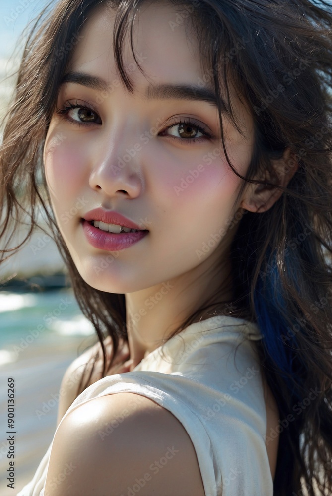 portrait of a beautiful woman with beach background portrait of a beautiful woman with beach background