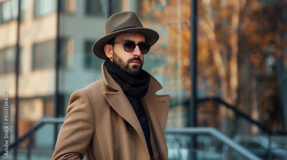 Handsome confident bearded man sitting in luxury clothes Fashion forward charismatic elegant Turk man posing in a brown jacket in a street turkish Handsome confident bearded man sitting in luxury clothes Fashion forward charismatic elegant Turk man posing in a brown jacket in a street turkish