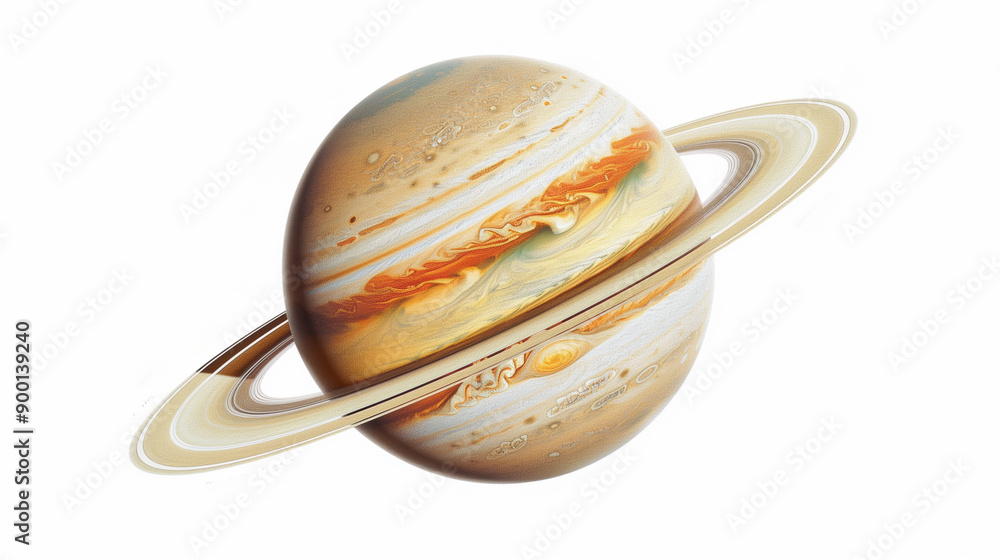 Image of brown planet with orbital rings white background
