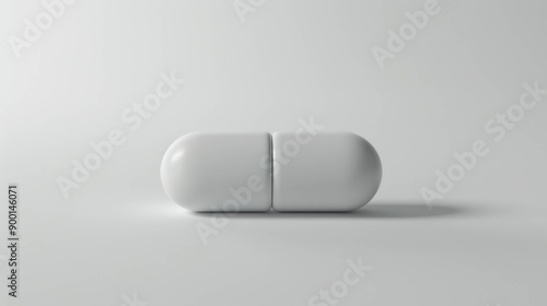 Minimalistic view of single oblong pill on white background, 4k. AI generative.