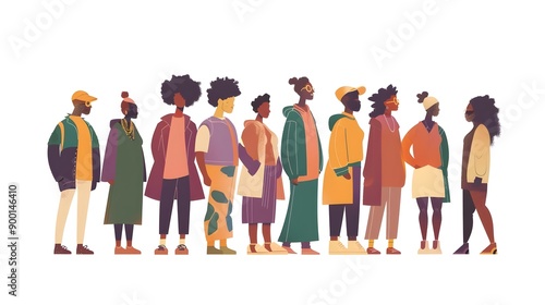 Diverse Group Of People Standing In Line Illustration © PK Design