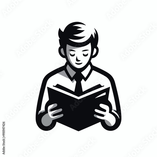 Student Reading - Cartoon Silhouette Vector Adobe Illustrator Artwork