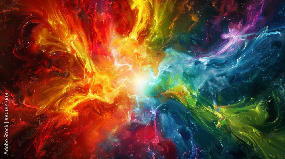 Obraz premium Psychedelic burst of neon colors with swirling lines and abstract shapes