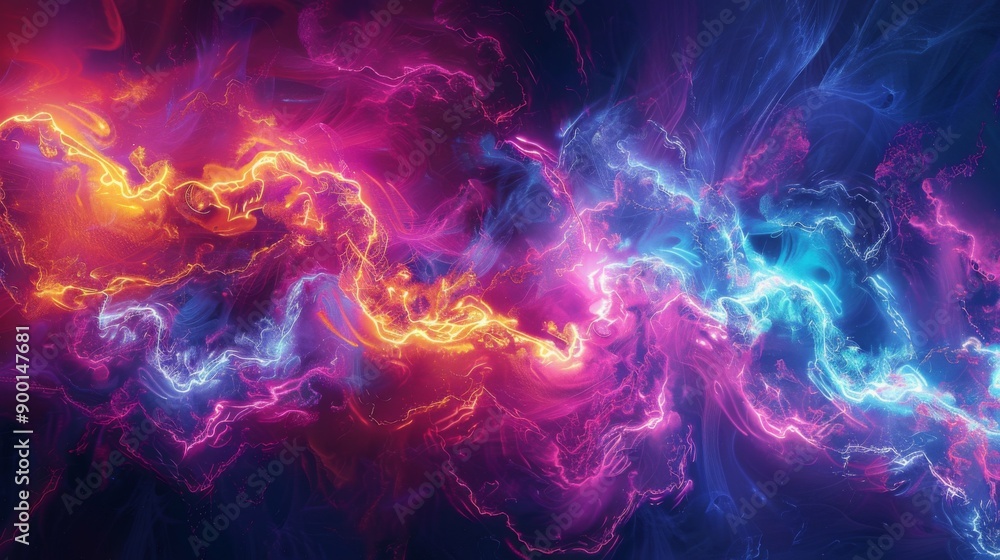 Fototapeta premium Psychedelic burst of neon colors with swirling lines and abstract shapes