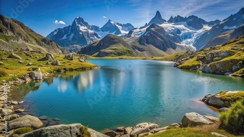 Scenic view of Parc national des ?crins with Lac du Pontet in foreground, national park, Ecrins, France, mountain photo