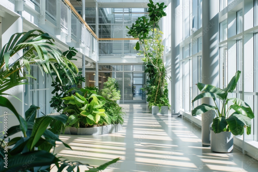 Modern Research Facility Atrium Filled with Lush Greenery and Natural Light Modern Research Facility Atrium Filled with Lush Greenery and Natural Light