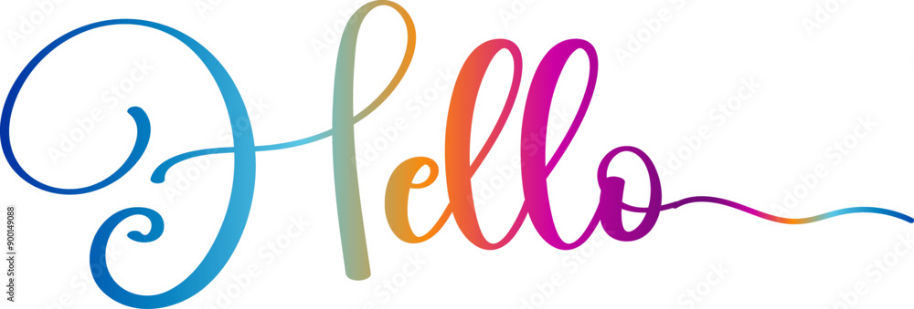 Obraz premium Hello. Lettering for banner, poster and sticker concept with text Hello. Icon message Hello on white background, geometric memphis style. Calligraphic simple logo. Vector Illustration