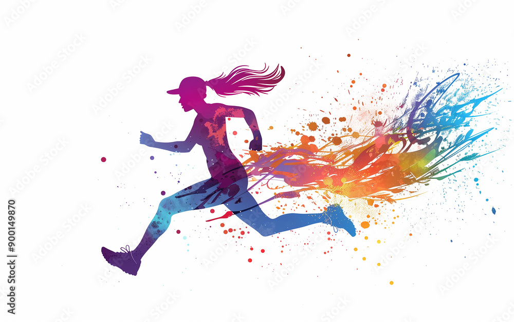 Vibrant Runner Poised at the Start Line: A Colorful Silhouette against a White Background, Ideal for Dynamic Sports Designs and Motivational Graphics. Vibrant Runner Poised at the Start Line: A Colorful Silhouette against a White Background, Ideal for Dynamic Sports Designs and Motivational Graphics.