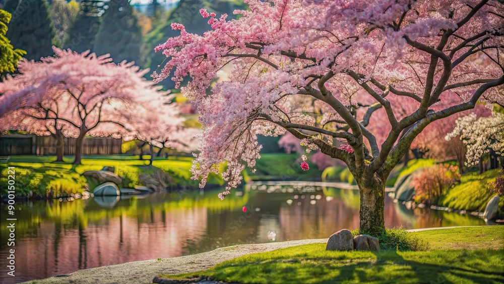 Cherry blossom tree in a Japanese garden with a shallow depth of field, cherry blossom, Japanese garden, spring, flora, nature Cherry blossom tree in a Japanese garden with a shallow depth of field, cherry blossom, Japanese garden, spring, flora, nature