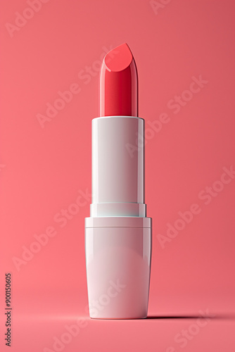 Red Lipstick Tube on Pink Background for Beauty Product Mockup and Design