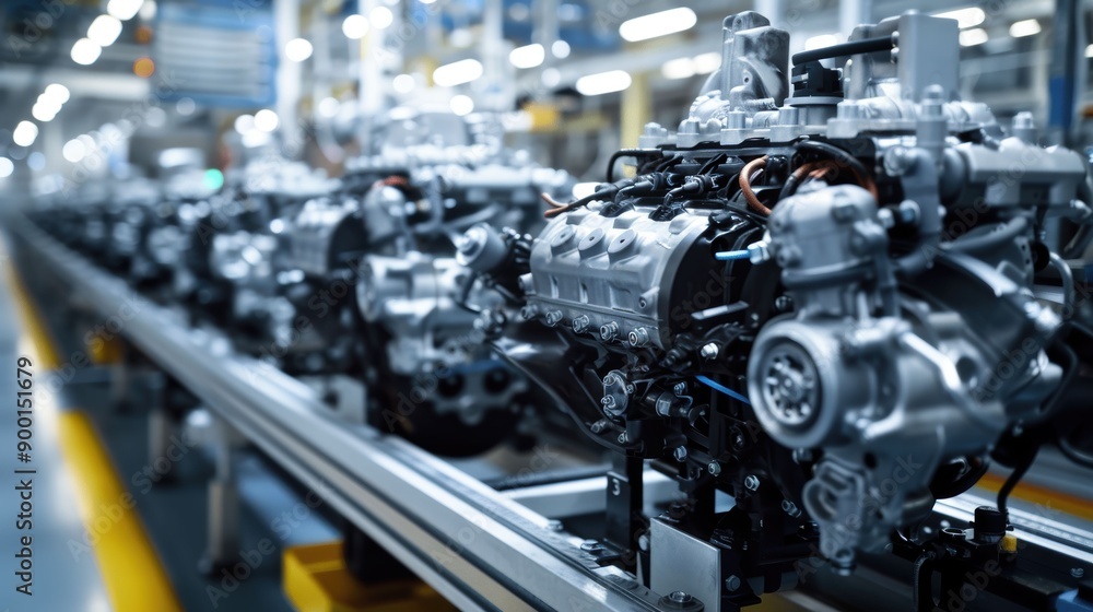 Closeup of a Car Engine on an Assembly Line Closeup of a Car Engine on an Assembly Line