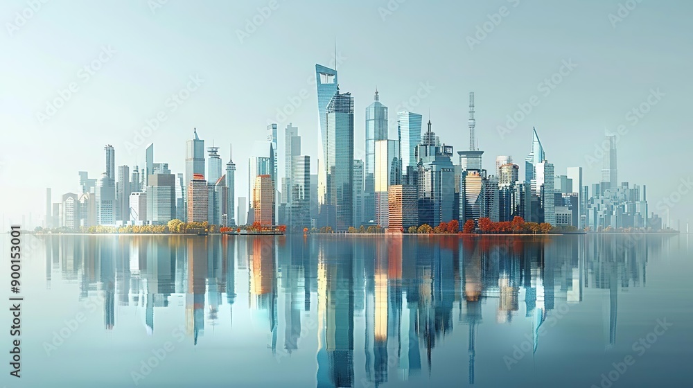 Cityscape with Reflections Illustration Cityscape with Reflections Illustration