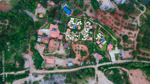 Ramanagara, India 14th July 2024 : beautiful scenic view resort in Ramnagara. Stunning Landscapes, Luxurious Comfort, and Unforgettable Experiences. Resort on the top of a mountain amidst the nature. photo