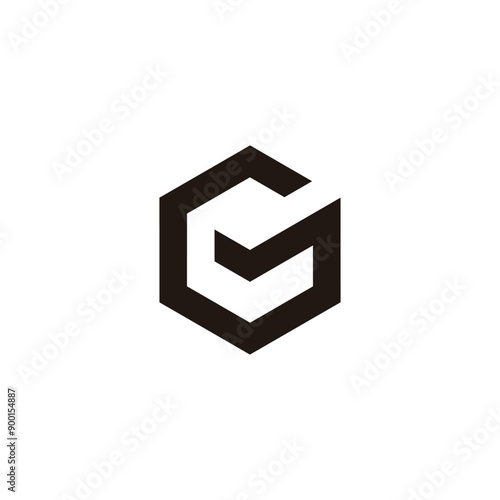 letter mg cube hexagon simple geometric line logo vector