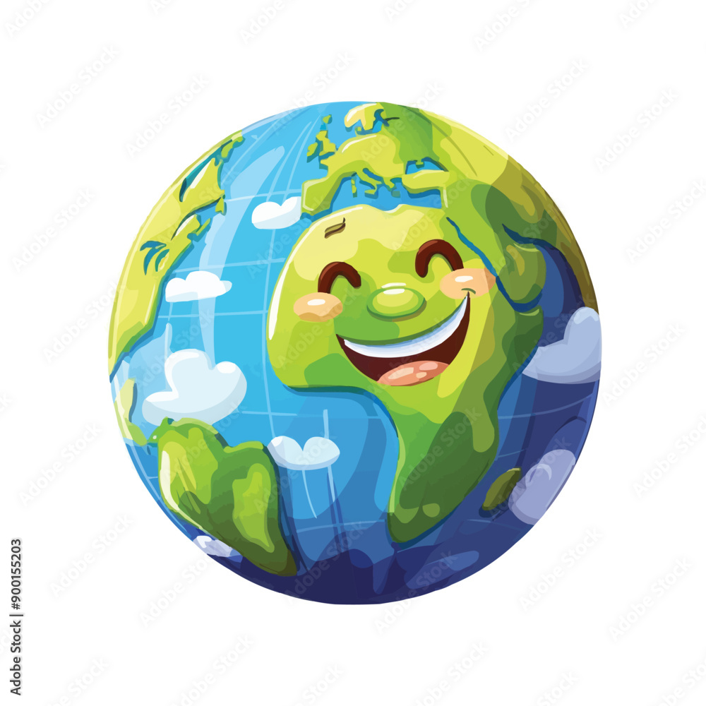 Obraz premium happy cartoon earth with smile on it's face