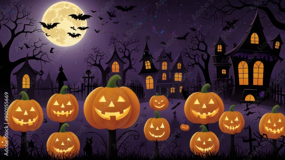 a vibrant and festive Halloween scene bursting with excitement. The illustration should feature a playful and spooky atmosphere with a mix of traditional Halloween a vibrant and festive Halloween scene bursting with excitement. The illustration should feature a playful and spooky atmosphere with a mix of traditional Halloween