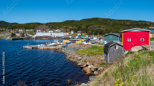 Slika na platnu The Fleur de Lys harbor bay is adorned with colorful homes and fishing stages